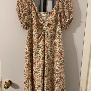 Japna Rose Print Midi Dress with Short Sleeves